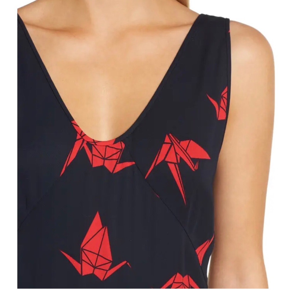 Lewit navy red origami crane bias cut dress - size Small